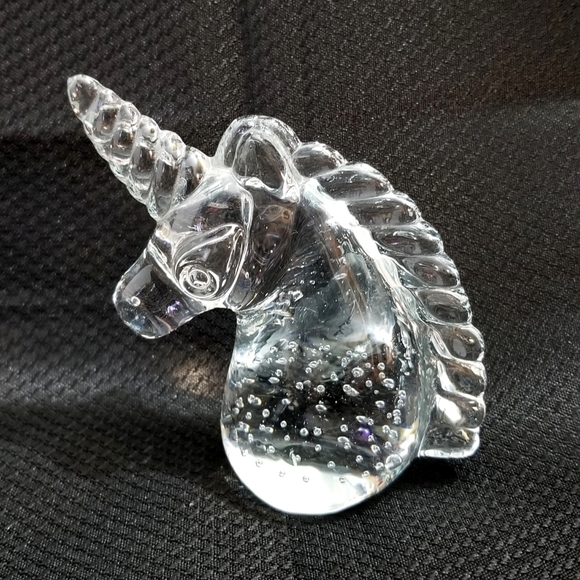 Vintage Clear Controlled Bubble Blown Glass 4 inch Unicorn Paperweight - Picture 1 of 10